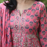 Gulraaz Pink Handblock Anarkali Suit Set