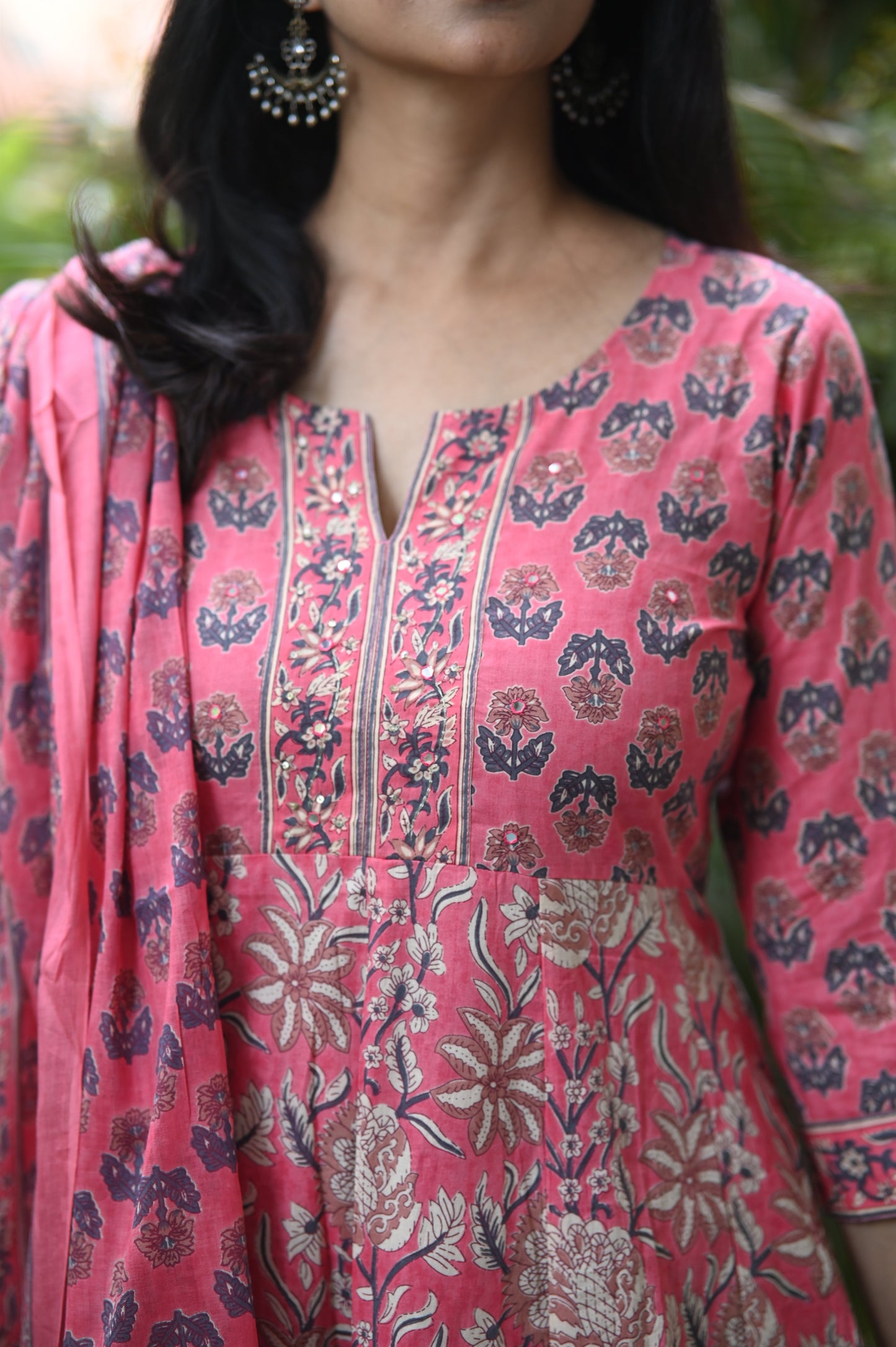 Gulraaz Pink Handblock Anarkali Suit Set