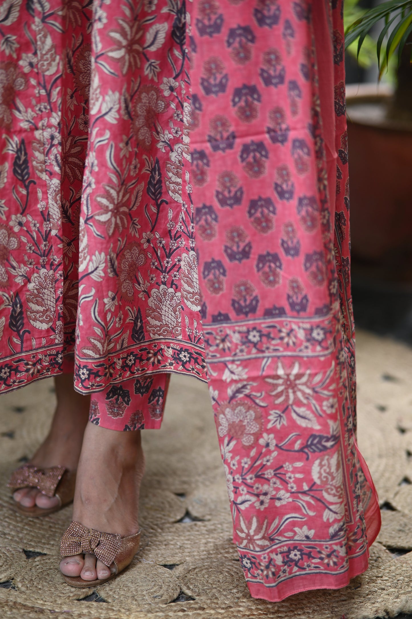 Gulraaz Pink Handblock Anarkali Suit Set