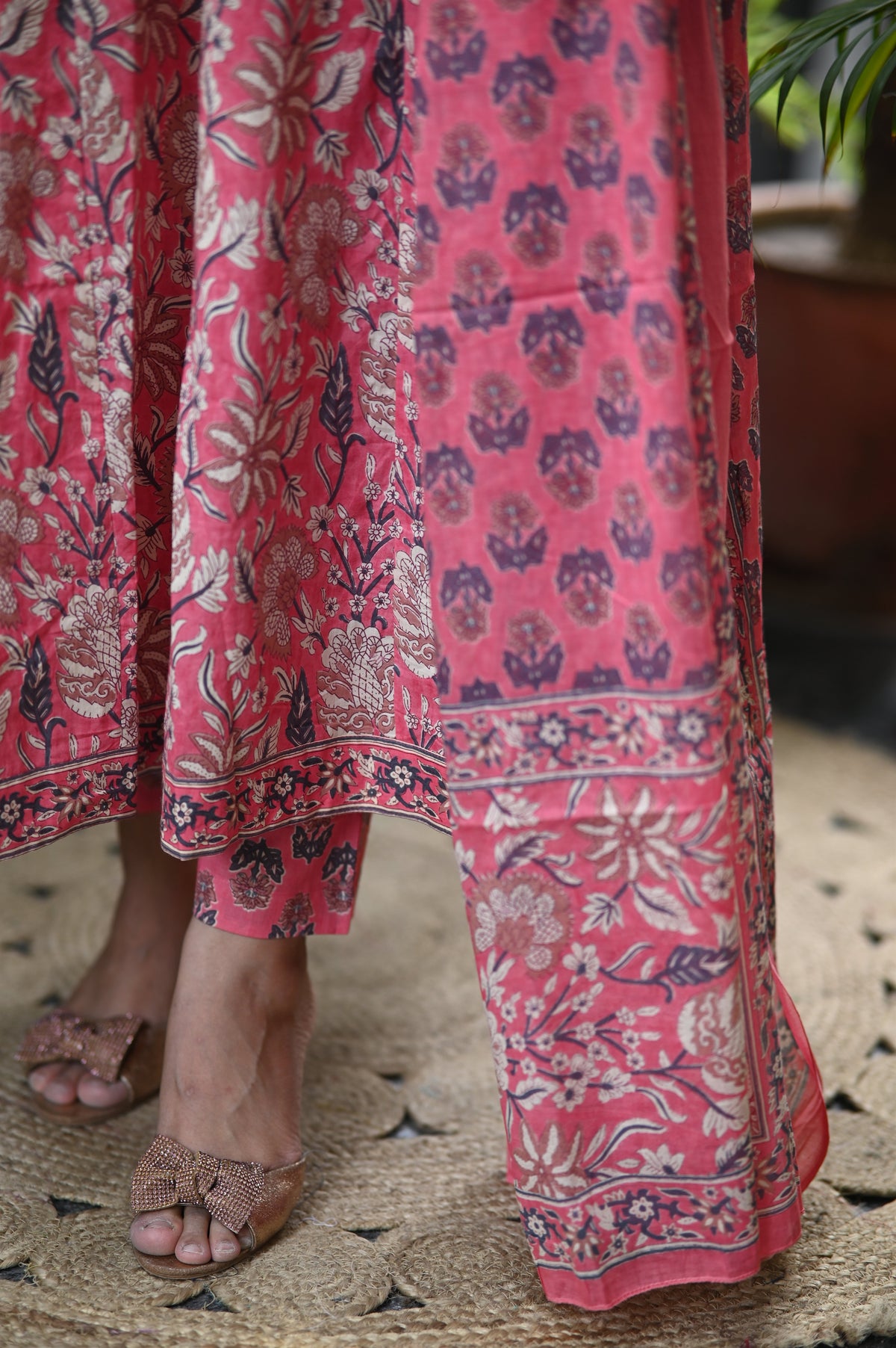 Gulraaz Pink Handblock Anarkali Suit Set