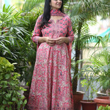Gulraaz Pink Handblock Anarkali Suit Set