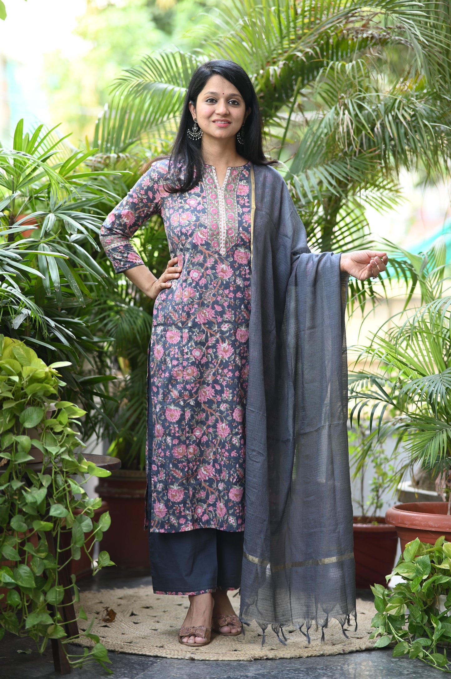 Jamuni Floral Cotton Handblock Suit Set