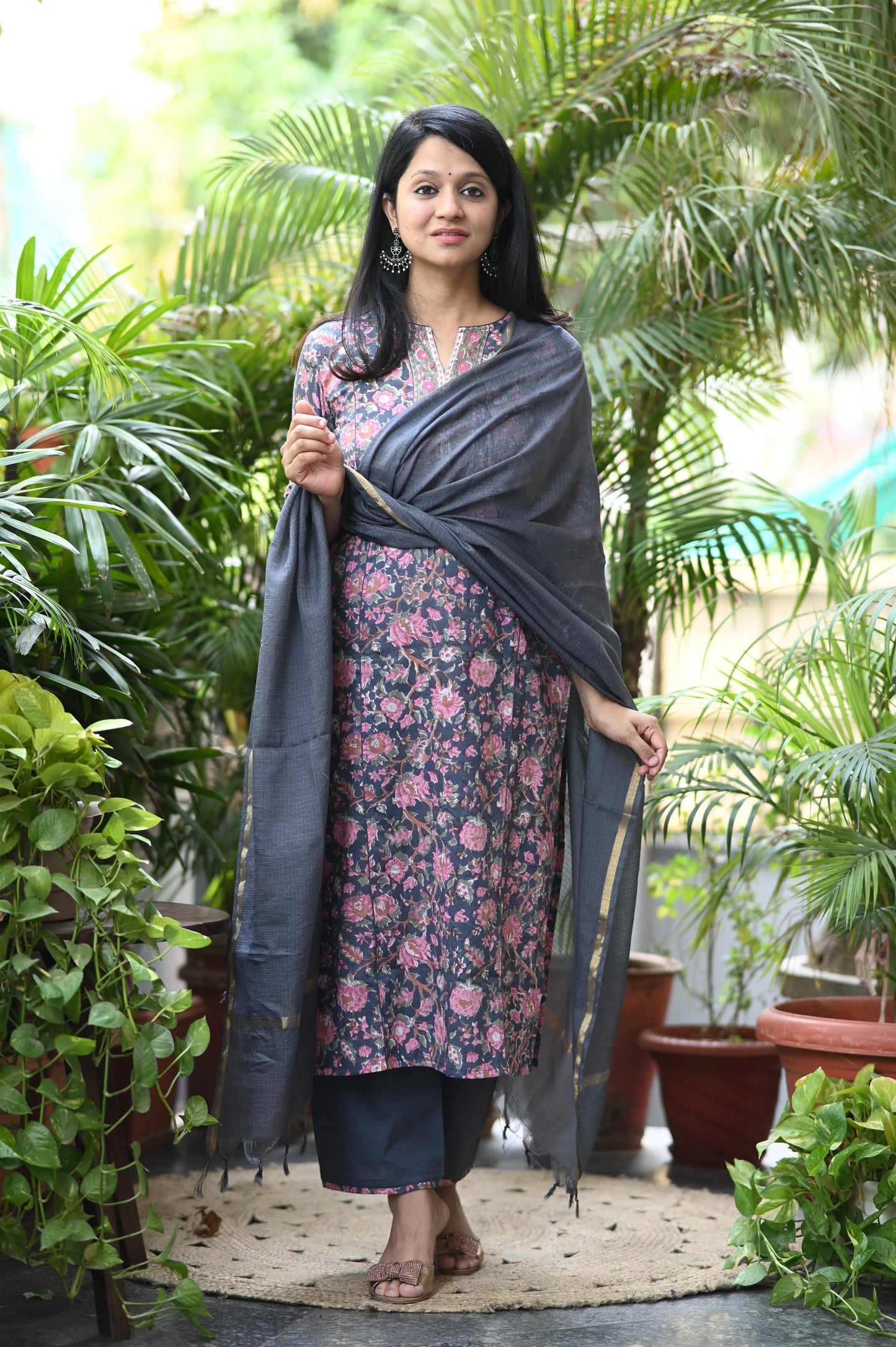 Jamuni Floral Cotton Handblock Suit Set
