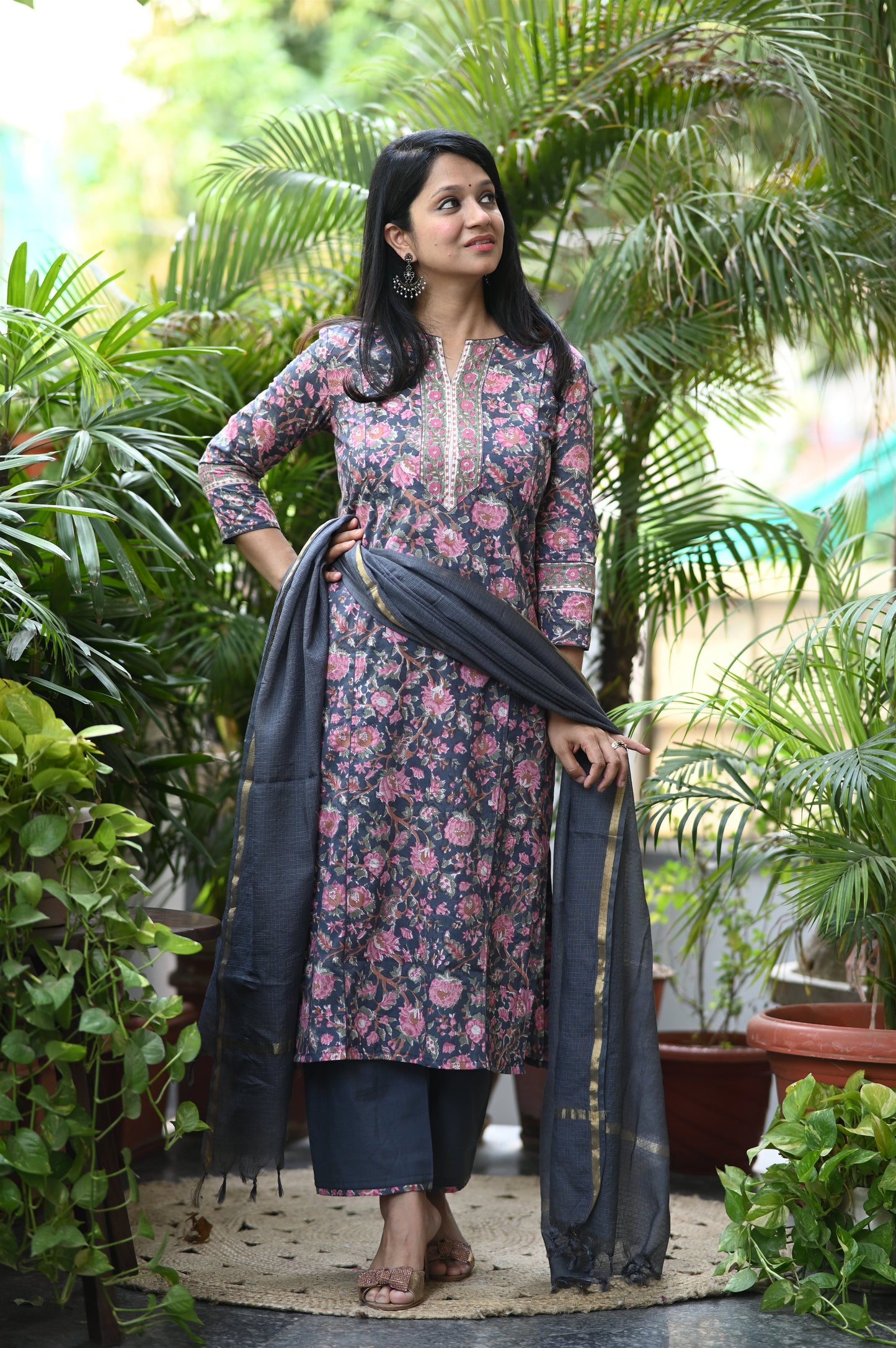 Jamuni Floral Cotton Handblock Suit Set