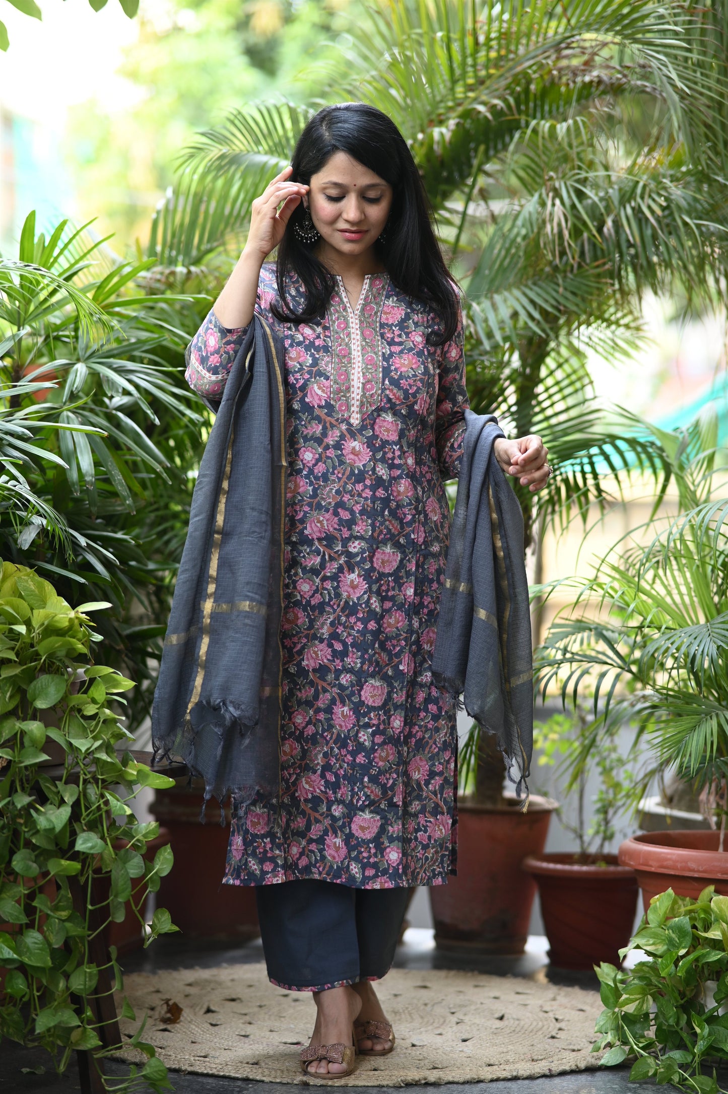 Jamuni Floral Cotton Handblock Suit Set