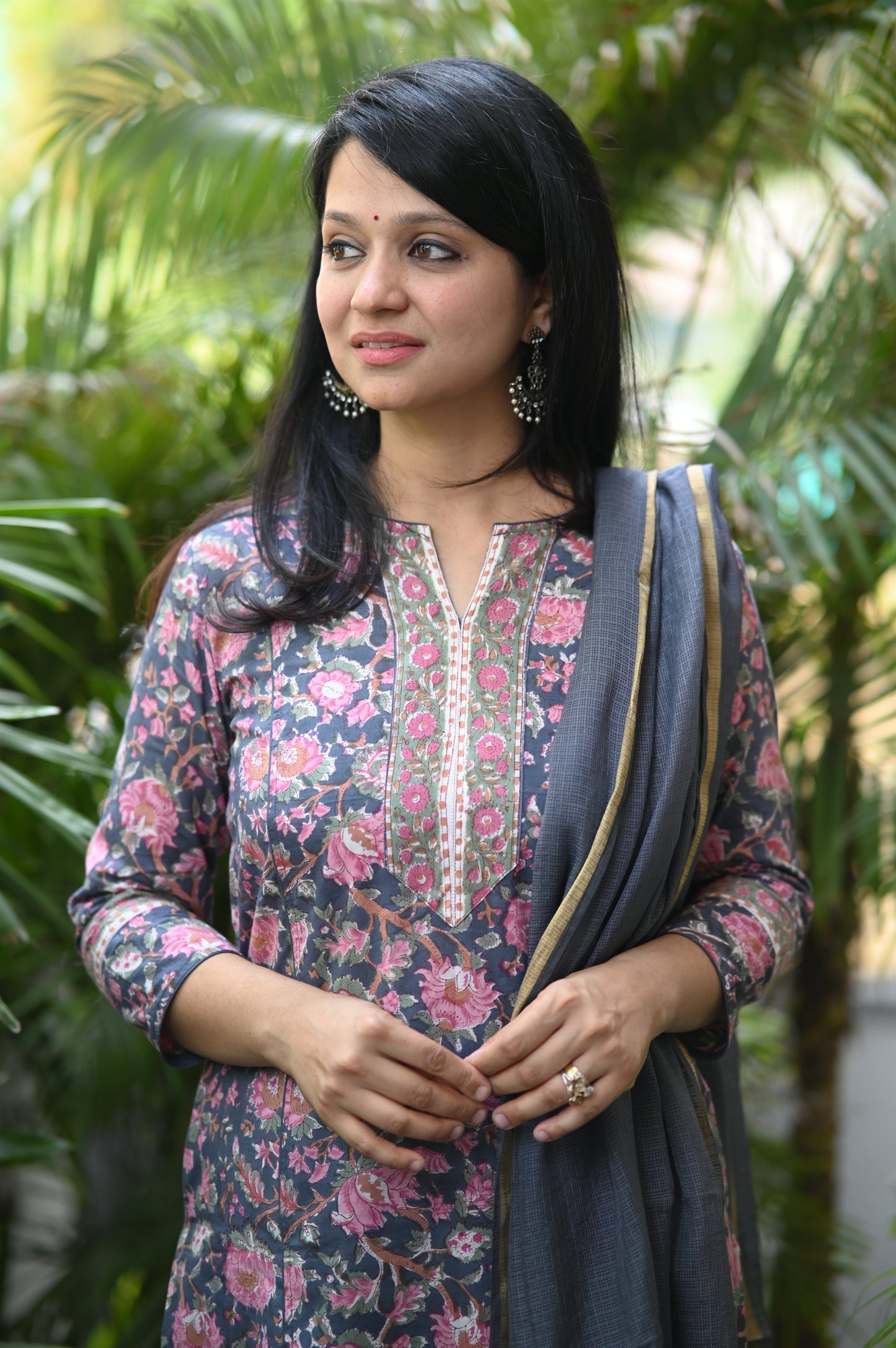 Jamuni Floral Cotton Handblock Suit Set