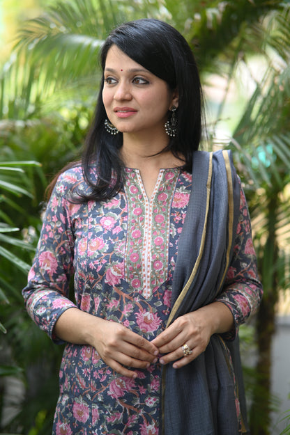 Jamuni Floral Cotton Handblock Suit Set