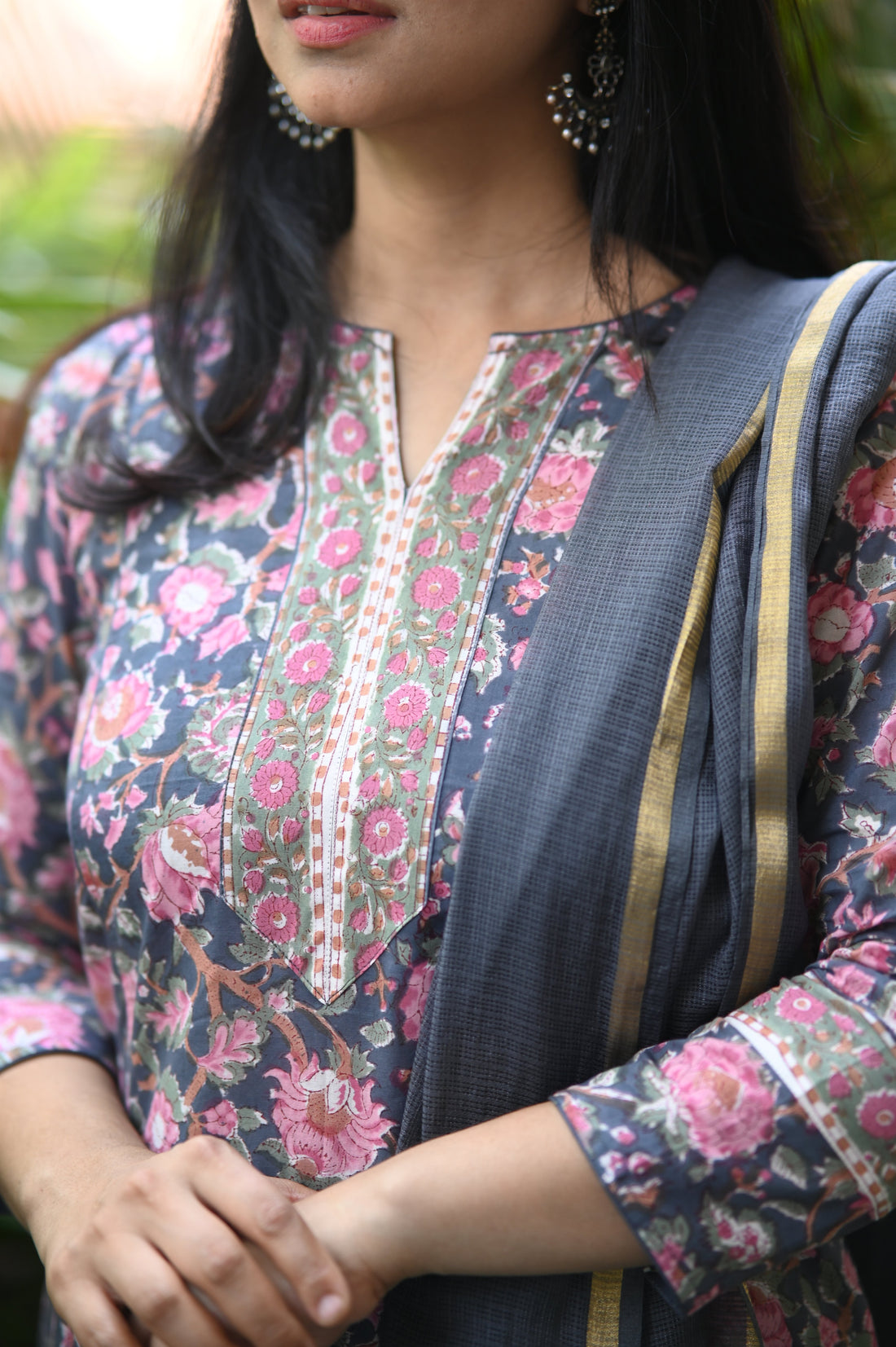 Jamuni Floral Cotton Handblock Suit Set