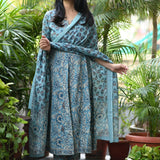 Shaarvi Blue Handblock Anarkali Suit Set