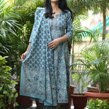 Shaarvi Blue Handblock Anarkali Suit Set