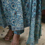 Shaarvi Blue Handblock Anarkali Suit Set