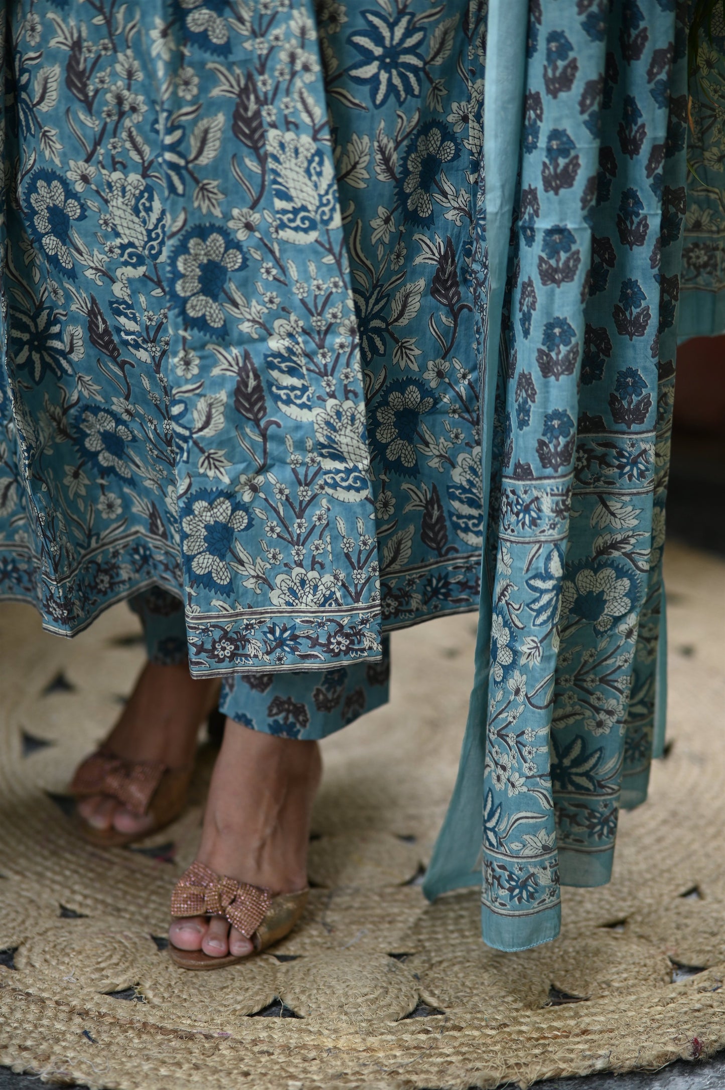 Shaarvi Blue Handblock Anarkali Suit Set