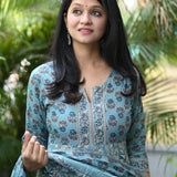 Shaarvi Blue Handblock Anarkali Suit Set