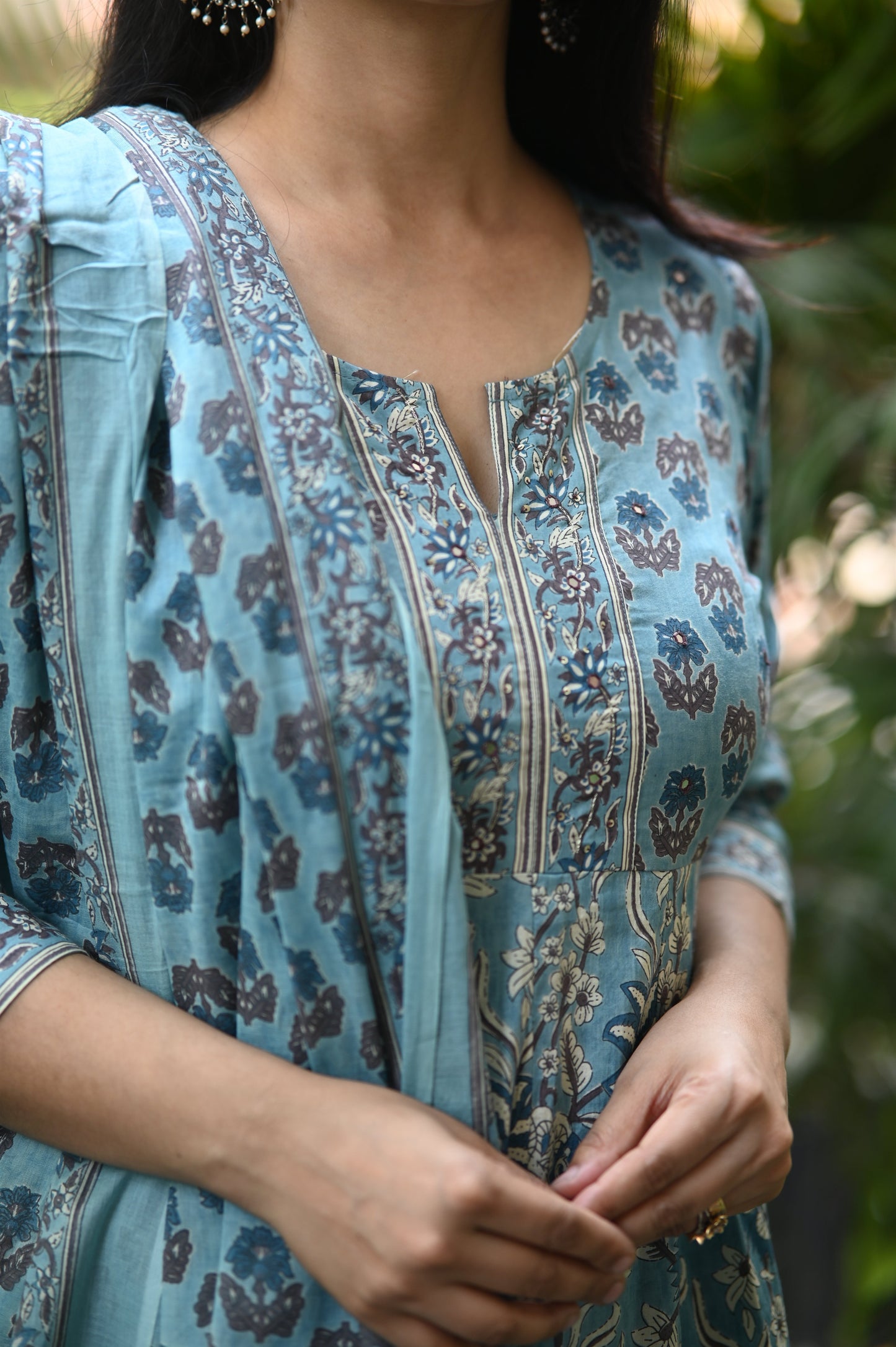 Shaarvi Blue Handblock Anarkali Suit Set