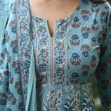 Shaarvi Blue Handblock Anarkali Suit Set