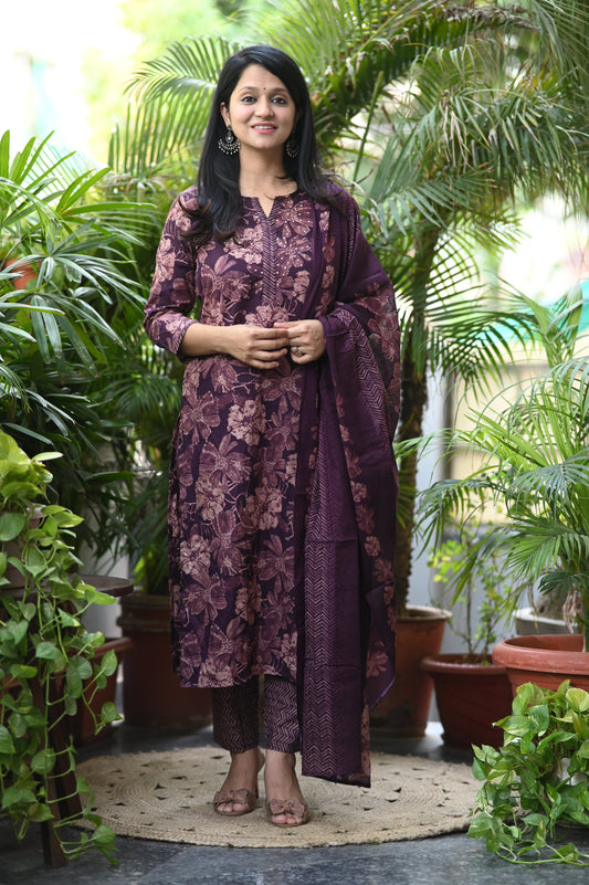 Vibrant Wine Designer Cotton Suit Set
