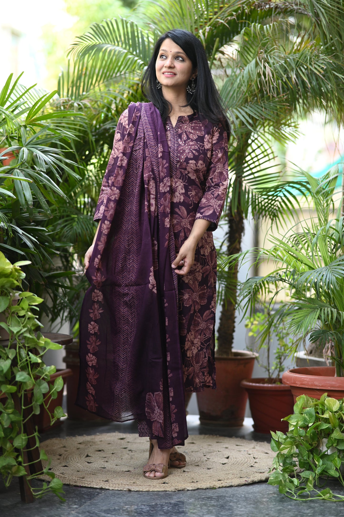 Vibrant Wine Designer Cotton Suit Set