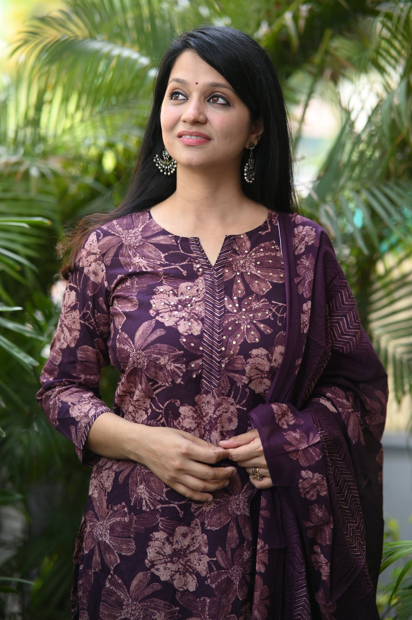 Vibrant Wine Designer Cotton Suit Set