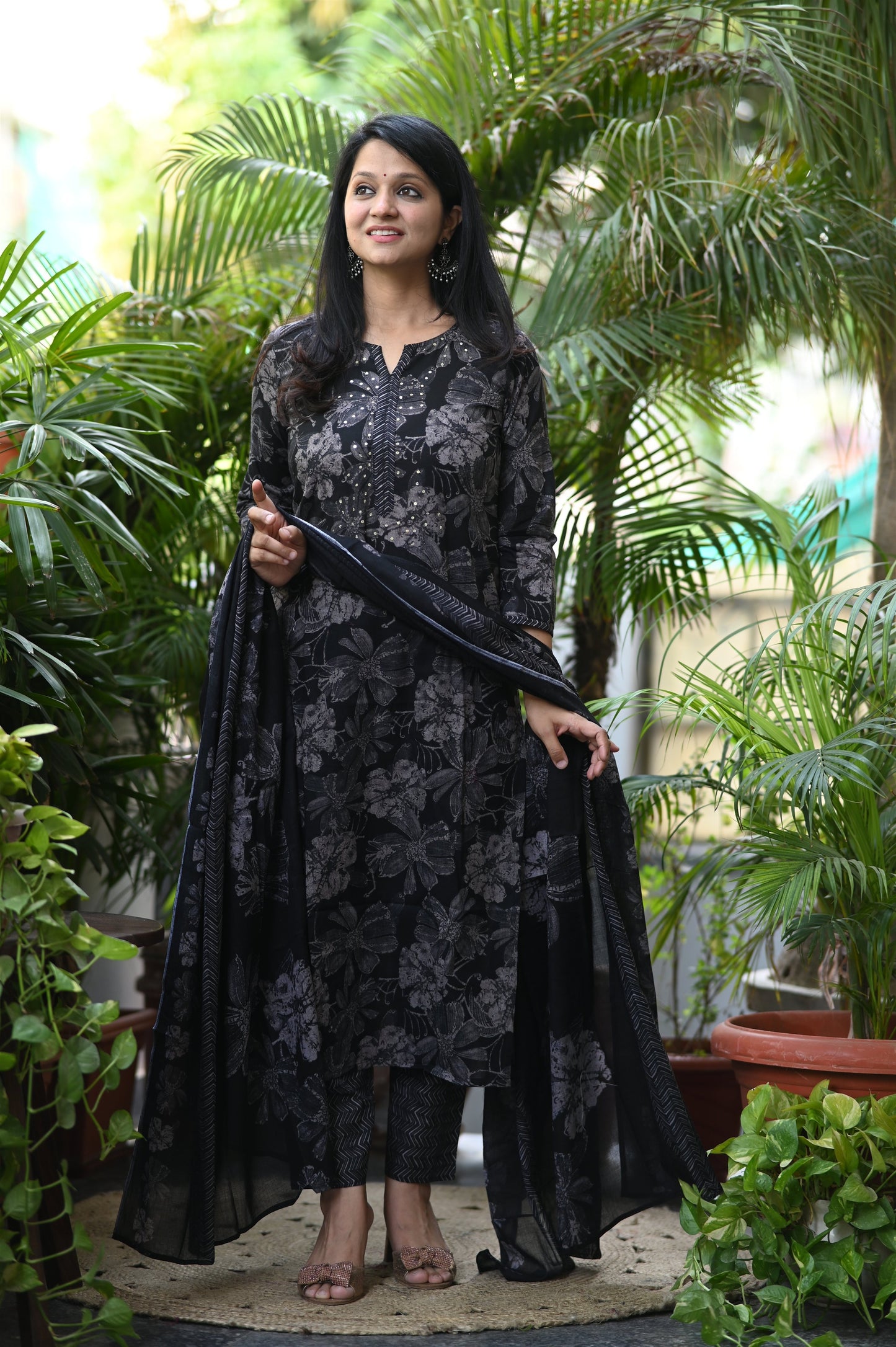 Lush Black Designer Cotton Suit Set