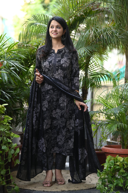 Lush Black Designer Cotton Suit Set