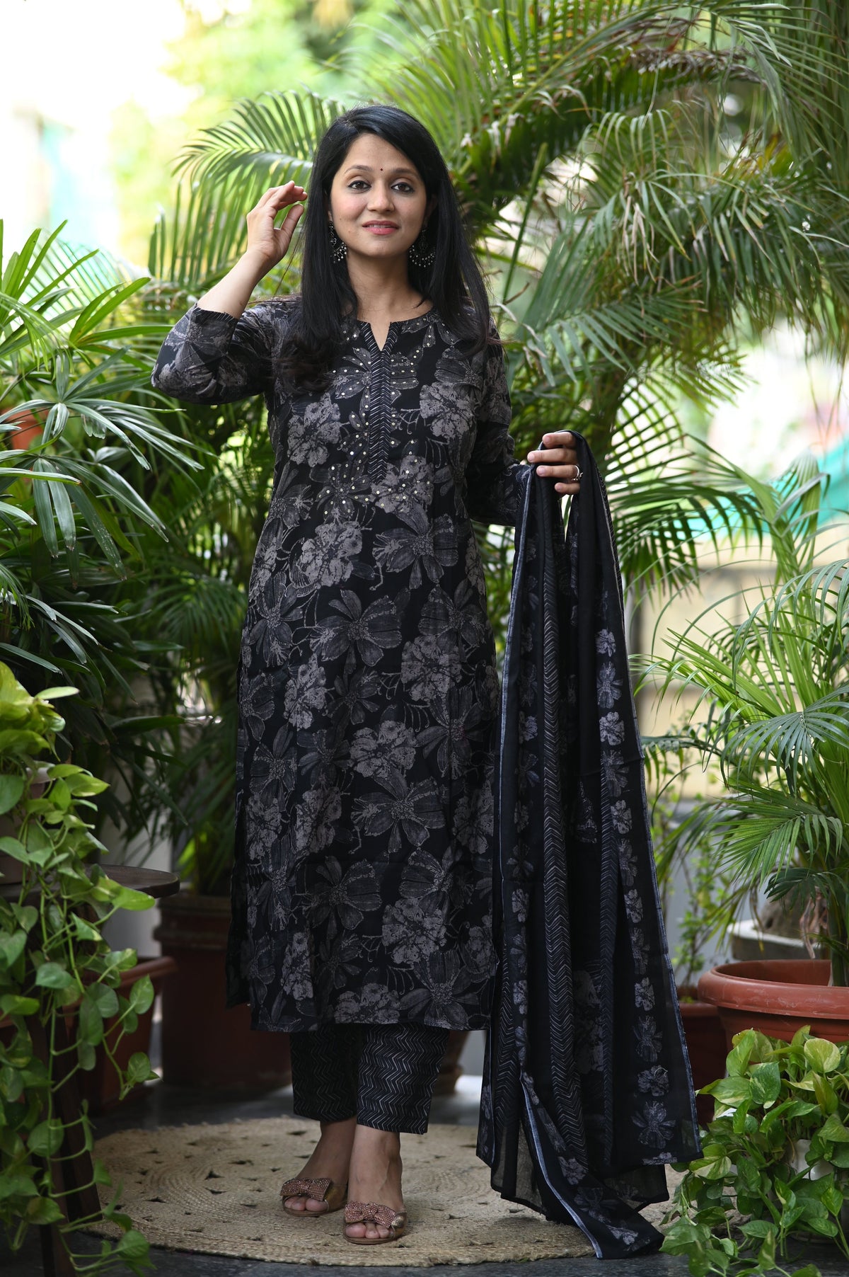 Lush Black Designer Cotton Suit Set