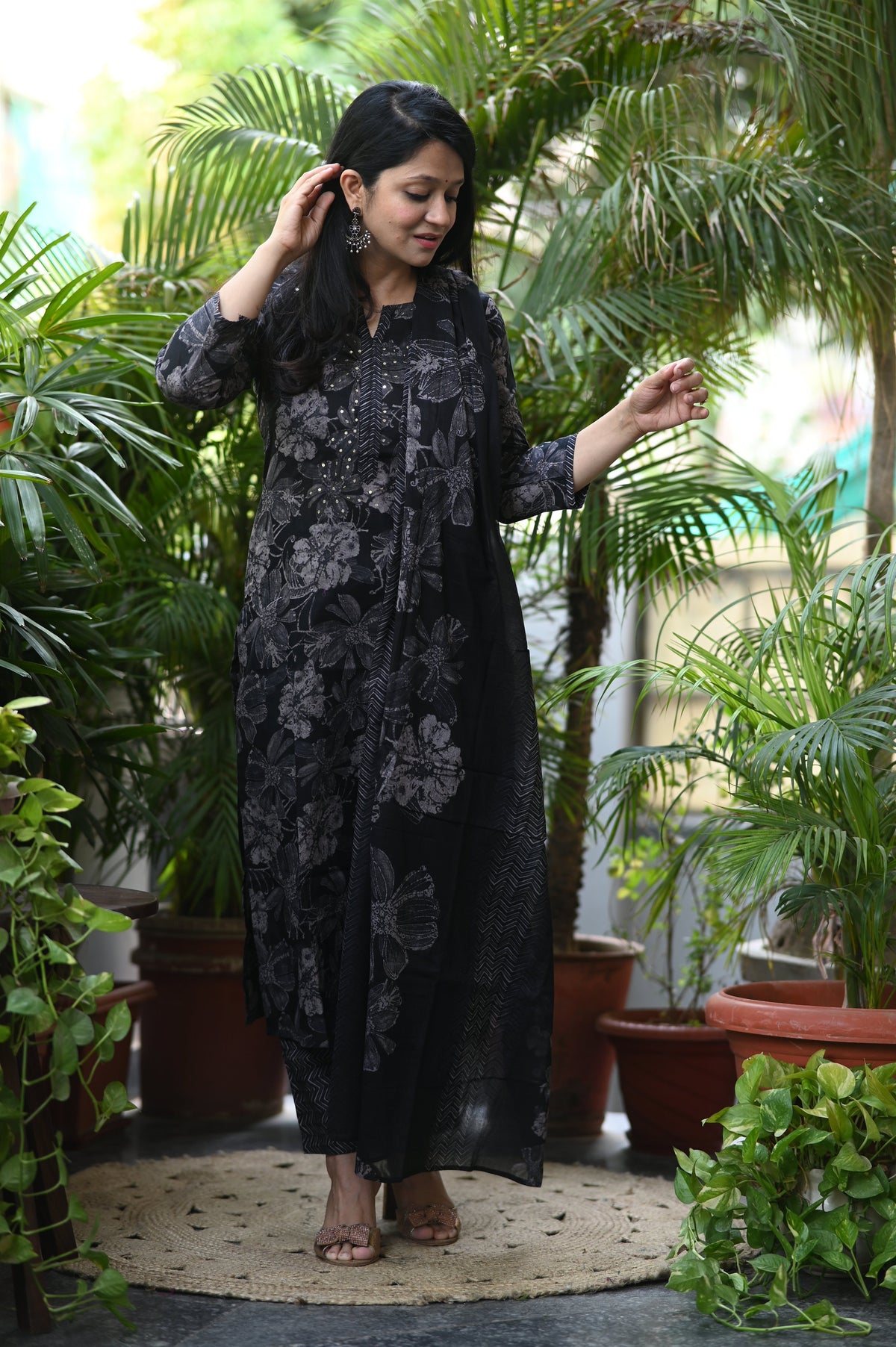 Lush Black Designer Cotton Suit Set