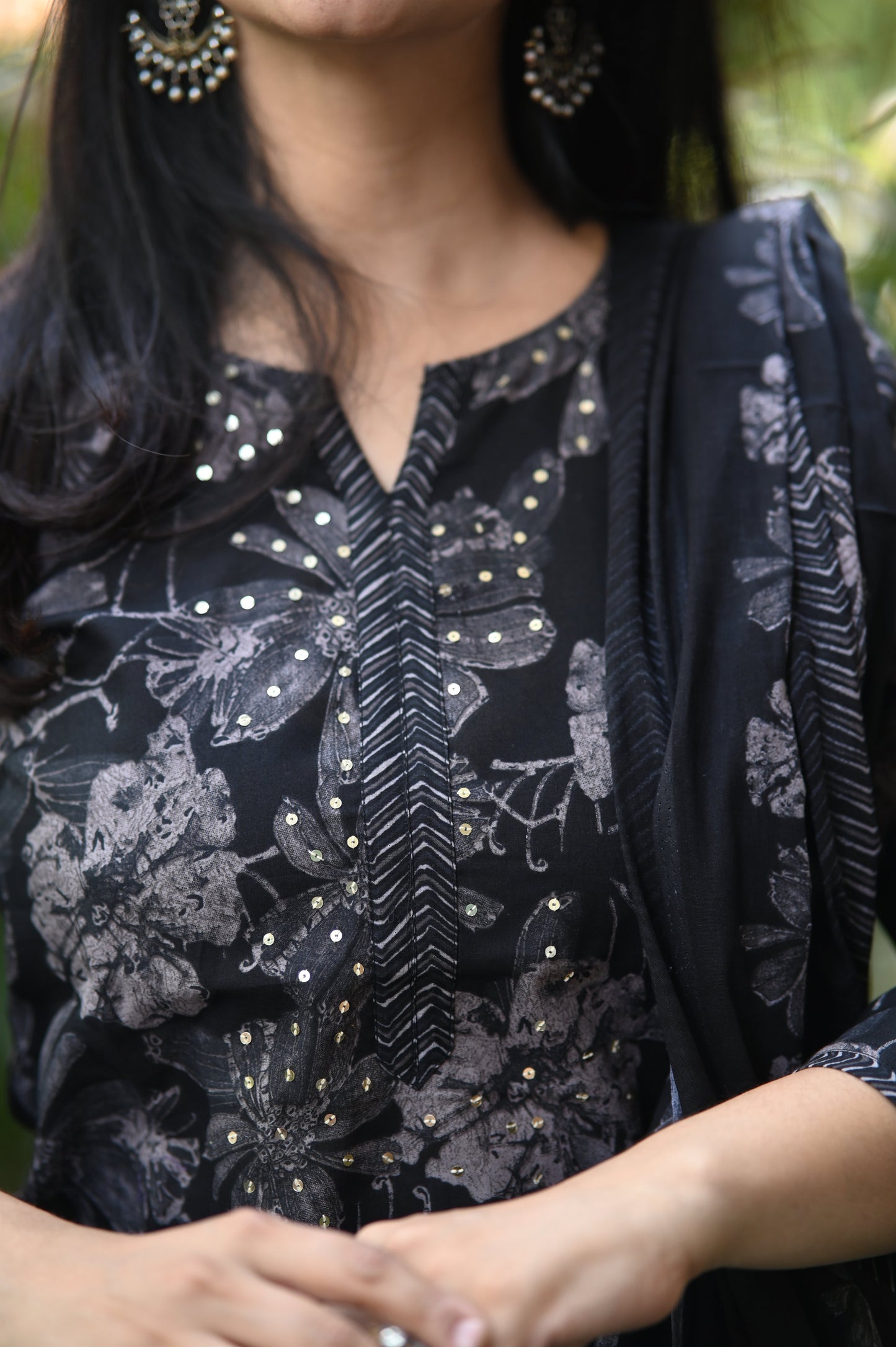 Lush Black Designer Cotton Suit Set