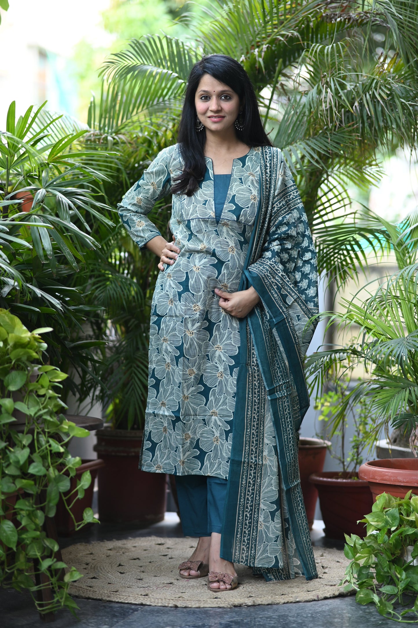 Ocean Blue Designer Cotton Suit Set