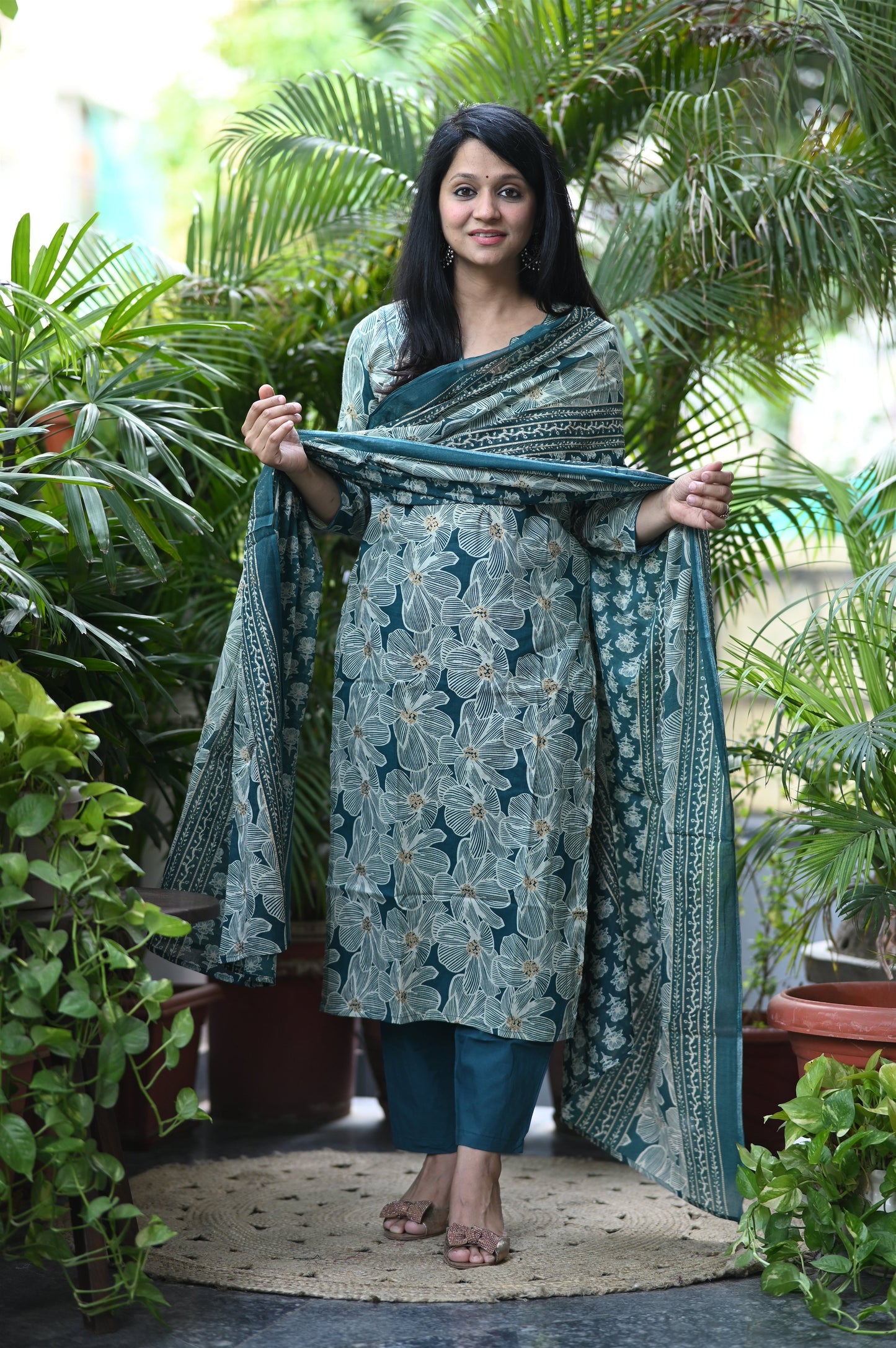 Ocean Blue Designer Cotton Suit Set