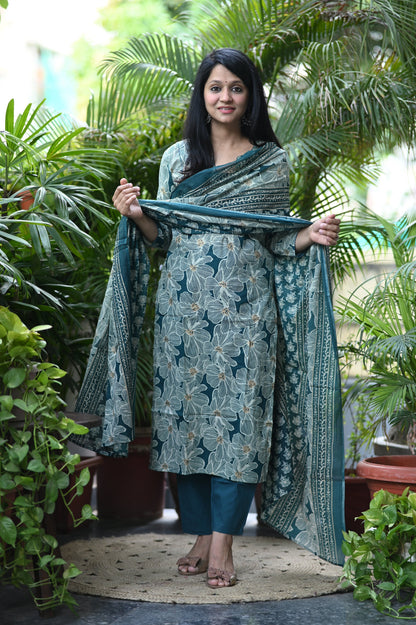 Ocean Blue Designer Cotton Suit Set
