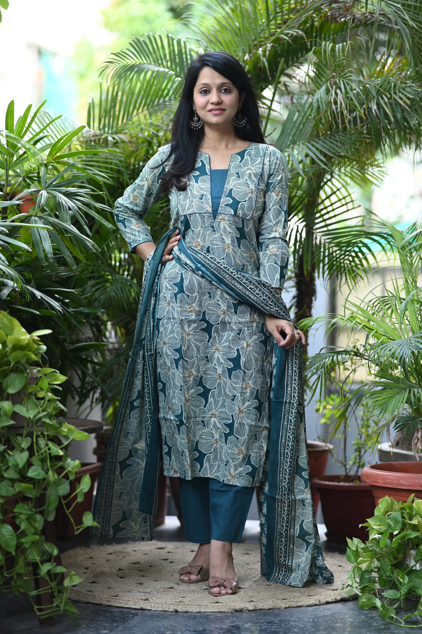 Ocean Blue Designer Cotton Suit Set