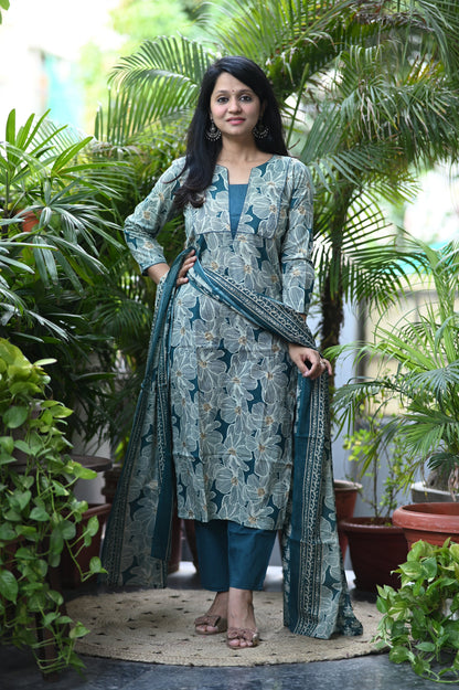 Ocean Blue Designer Cotton Suit Set