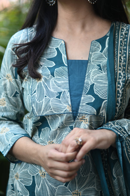 Ocean Blue Designer Cotton Suit Set