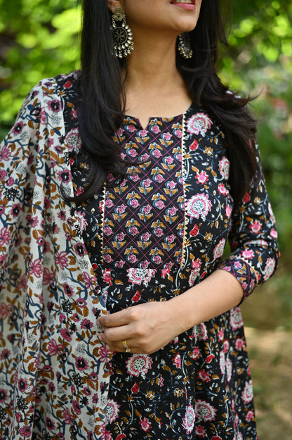 Mansi Black Anarkali Cotton Suit Set