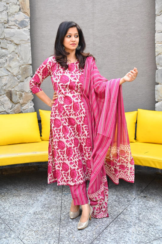 Floral Print Cotton Suit Set