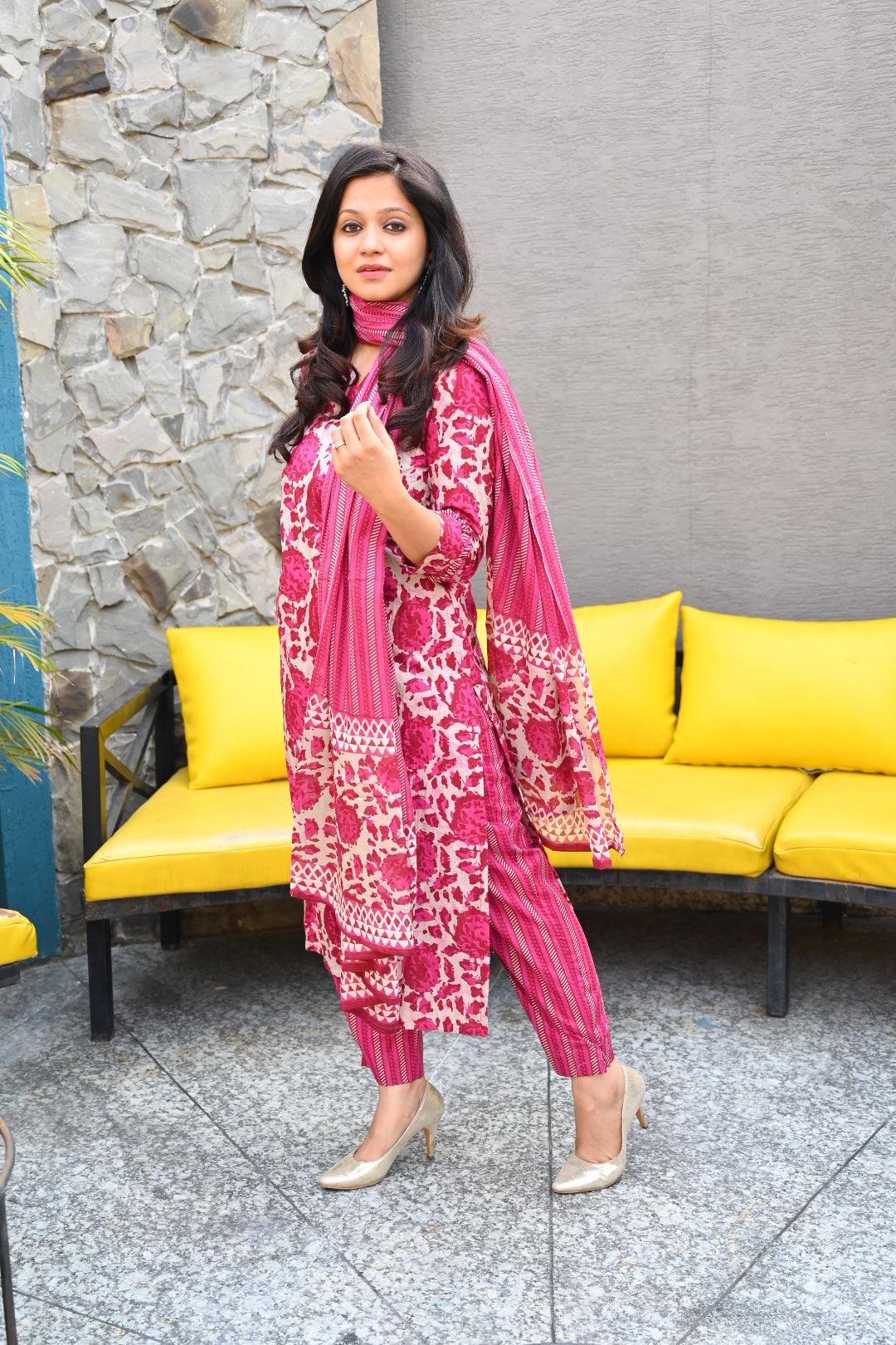 Floral Print Cotton Suit Set