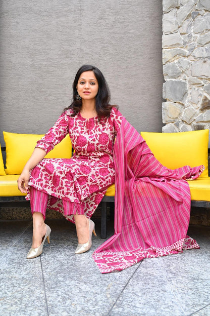 Floral Print Cotton Suit Set