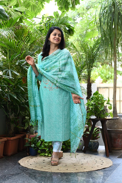 Sky Lehariya Cotton Suit Set