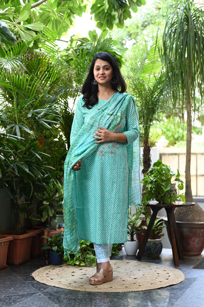 Sky Lehariya Cotton Suit Set