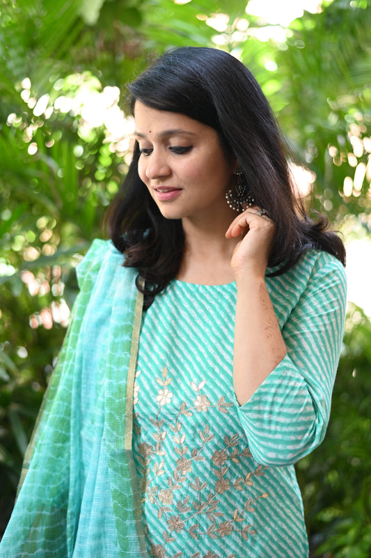 Sky Lehariya Cotton Suit Set