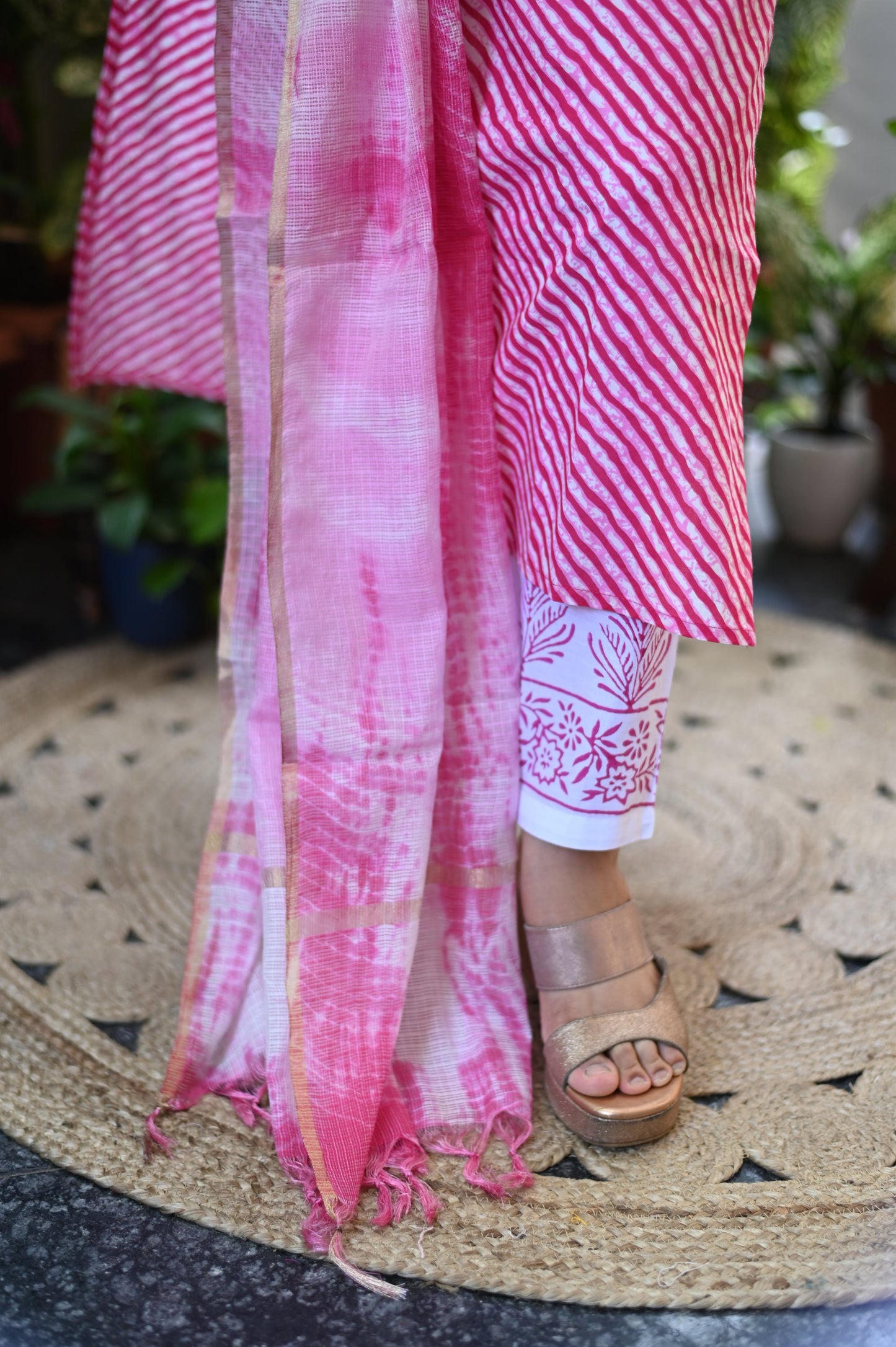 Pink Lehariya Cotton Suit Set