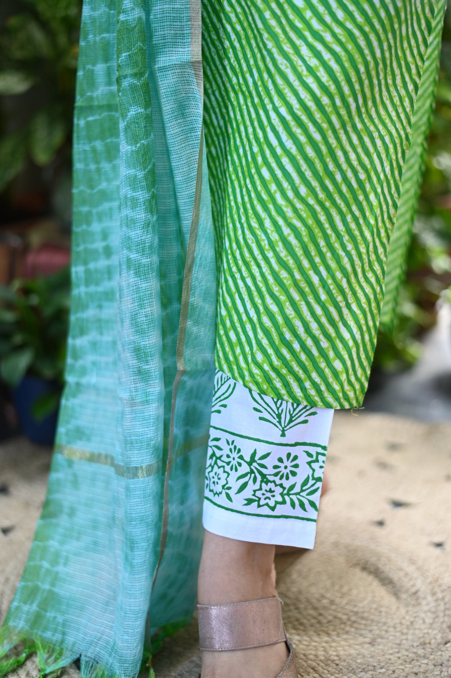 Green Lehariya Cotton Suit Set