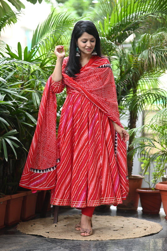 Sindoori Bandhani Anarkali Suit Set