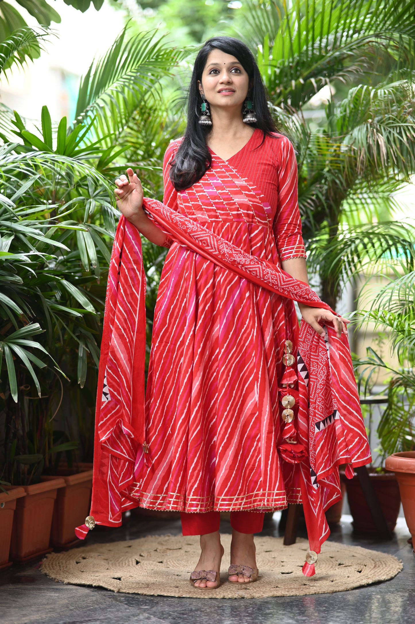 Sindoori Bandhani Anarkali Suit Set