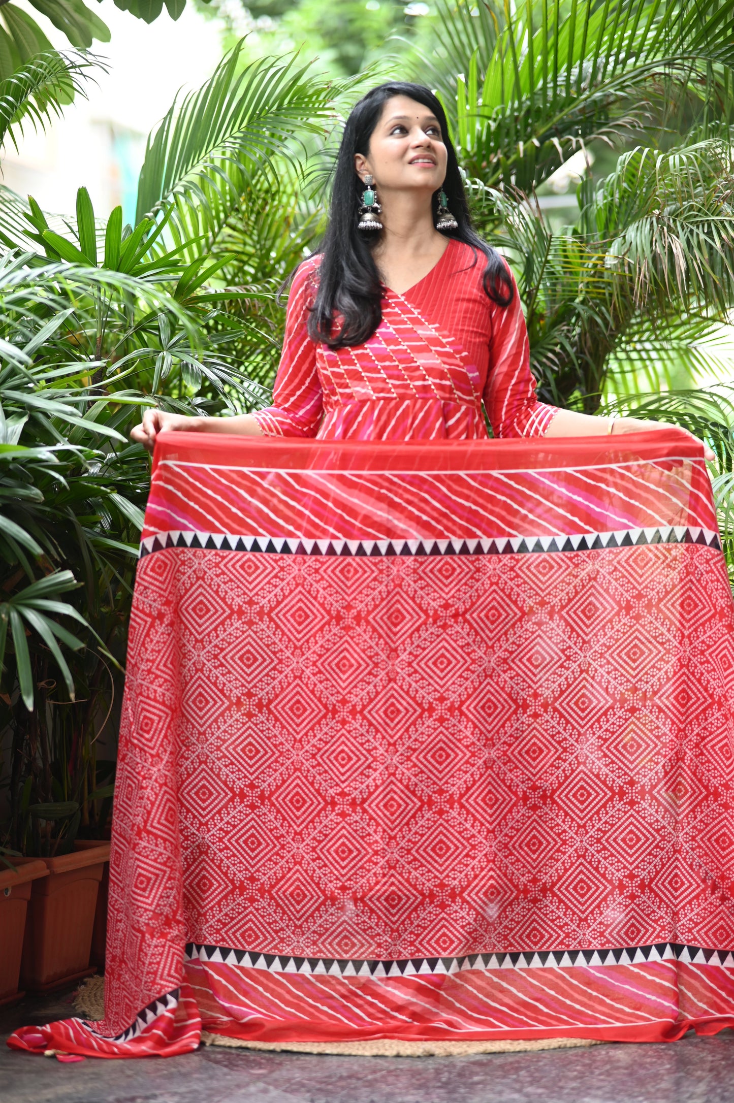Sindoori Bandhani Anarkali Suit Set