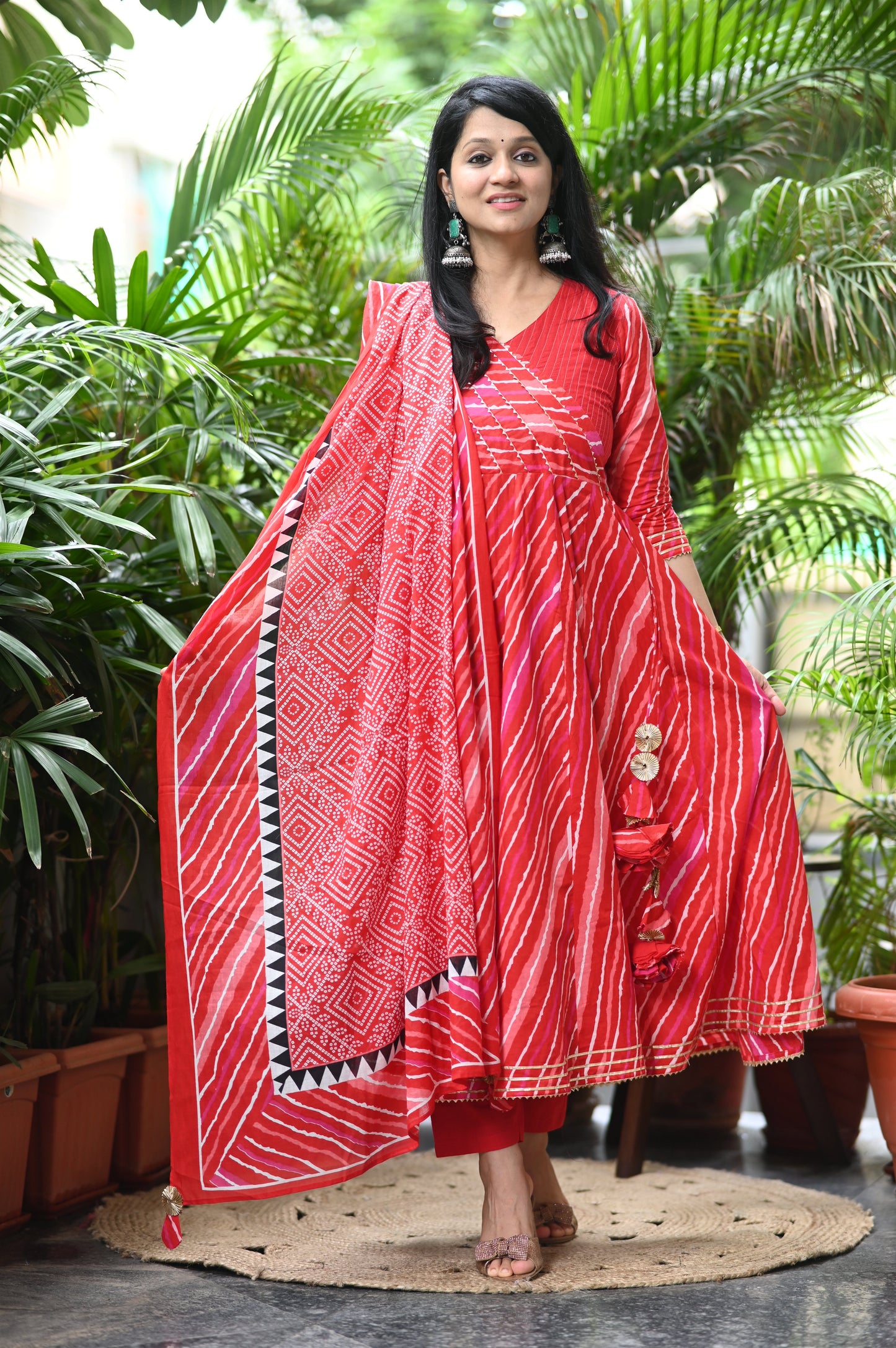 Sindoori Bandhani Anarkali Suit Set