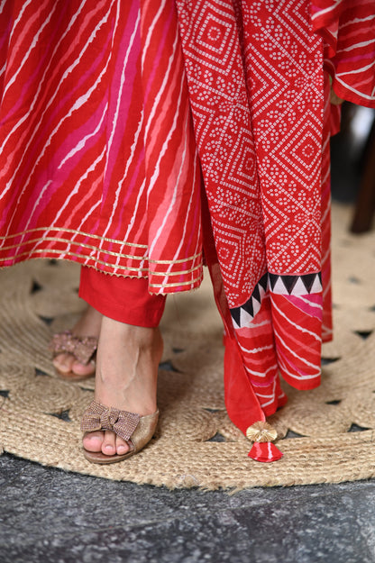 Sindoori Bandhani Anarkali Suit Set