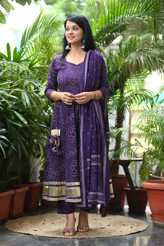 Gulbandh Bandhani Anarkali Suit Set