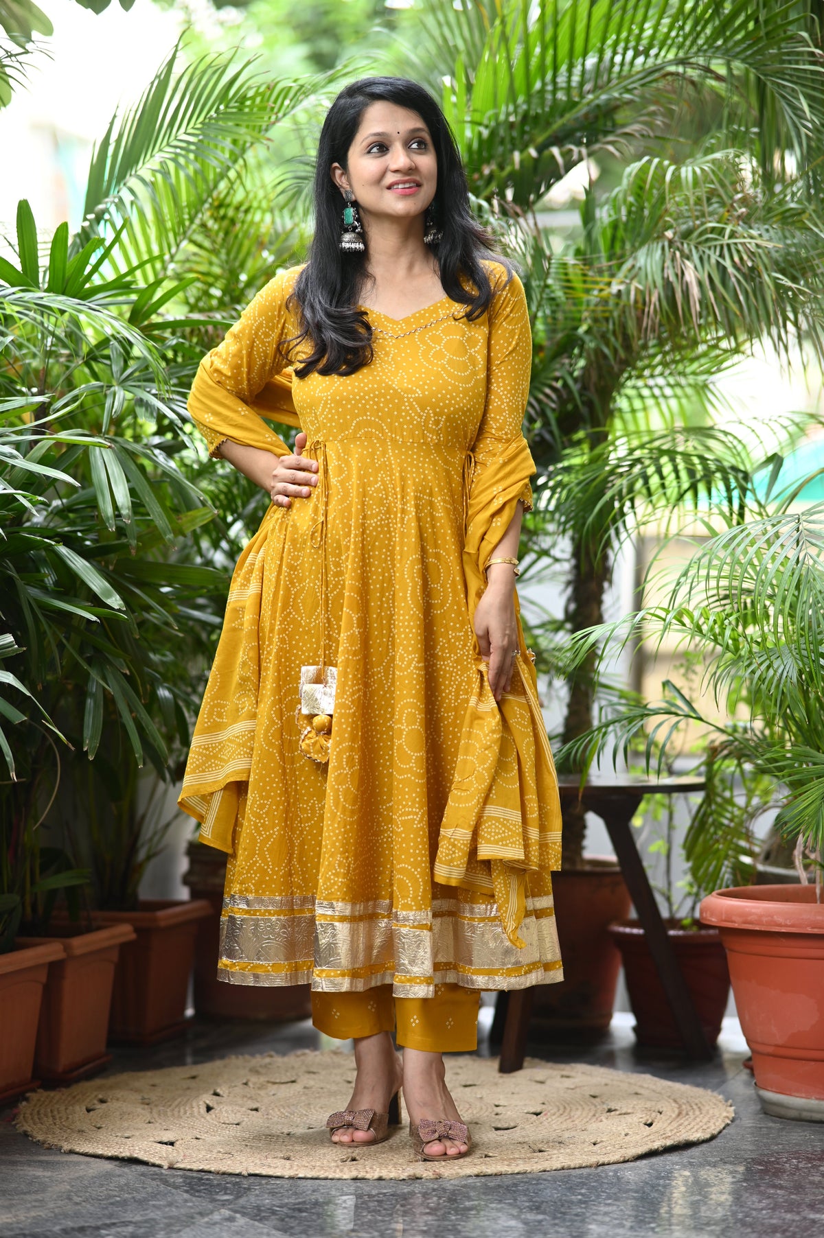 Kesarbandh Bandhani Anarkali Suit Set