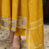Kesarbandh Bandhani Anarkali Suit Set